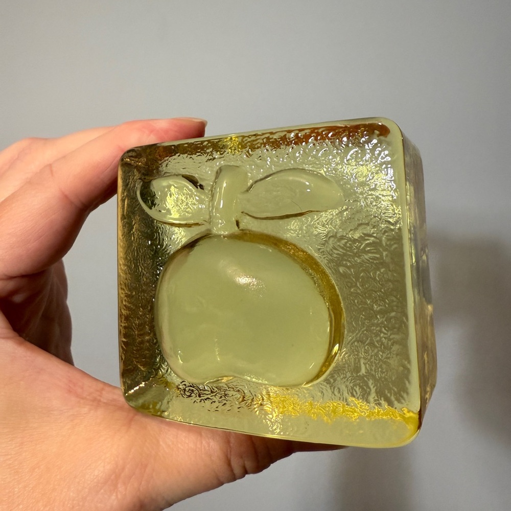 Small glass block with Apple/pear Shape Yellow